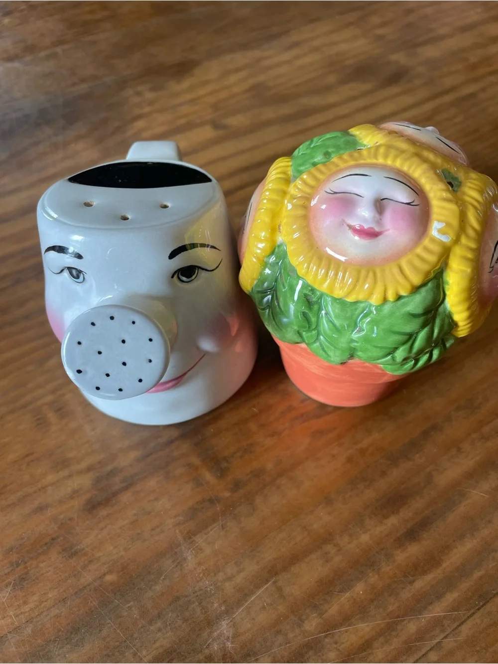 Vintage 90s Sunflower Watering Can Salt & Pepper Shakers Clay Art  Kitschy Rare